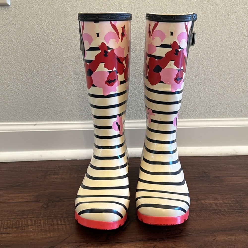 Black + White Striped & Floral Garden or Rain Boots - Fun, Bold & Weather-Ready! - Picture 10 of 12